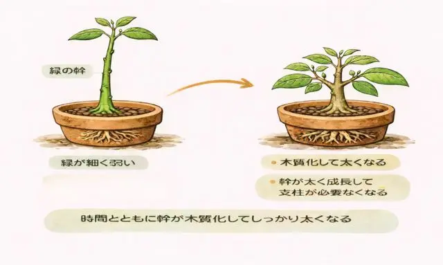 アボカドの幹が成長とともに木質化して太くなる仕組み