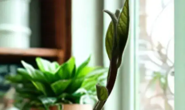 アボカドを種から育てて芽が伸び始めた初期成長段階を室内で管理している様子