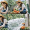 家庭菜園の年間スケジュールを確認しながら野菜を育てる女性