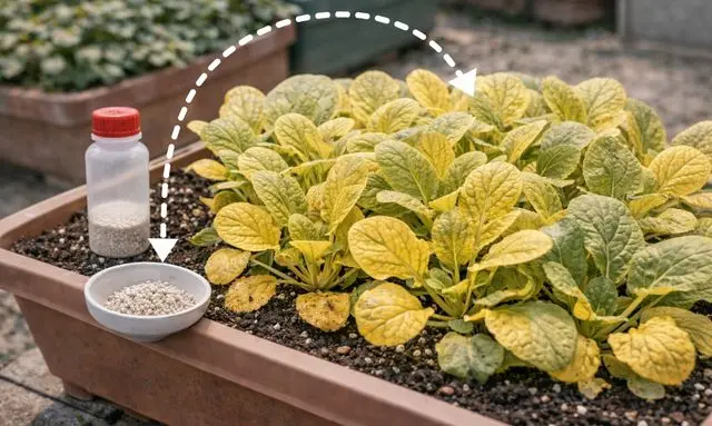 肥料切れを考える小松菜の黄化イメージ