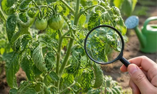 トマトの葉が丸くなる原因を見分けるチェック方法｜葉の状態を観察する様子