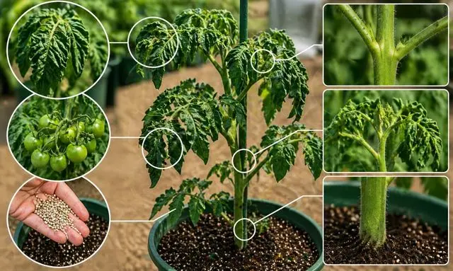 トマトの肥料過多のサインは？葉が濃い・丸まる・茎が太い状態