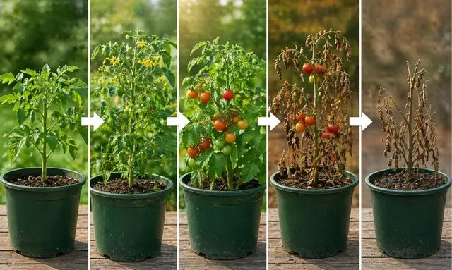 ミニトマトの成長段階ごとに枯れやすさと復活しやすさの違いを比較したイメージ