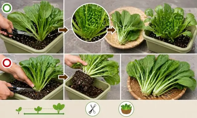 小松菜の収穫の仕方｜葉をかき取る方法と丸ごと収穫の比較