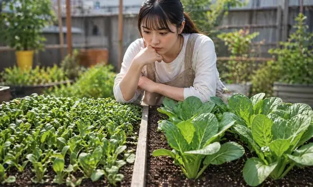 小松菜の間引きあり・なしの違い｜密集して育たない状態と元気に育つ株の比較