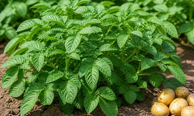 肥料過多で葉ばかり茂ったじゃがいもの株の様子
