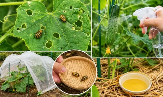 きゅうりのウリハムシ被害と無農薬でできる駆除・防虫ネット対策のイメージ
