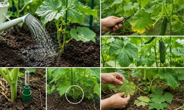 きゅうりの無農薬栽培で害虫を増やさない水やりと葉の整理方法のイメージ